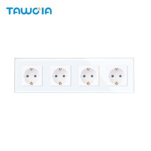 Quadruple Glass 4 Panels EU Schuko Sockets European Standard 86*299mm White Black Color Interior Germany DE Sockets
