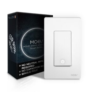 MOES Smart Light Switch No Neutral Wire Required No Capacitor and No Hub Required Single Pole 2.4GHz Wi-Fi Switch
